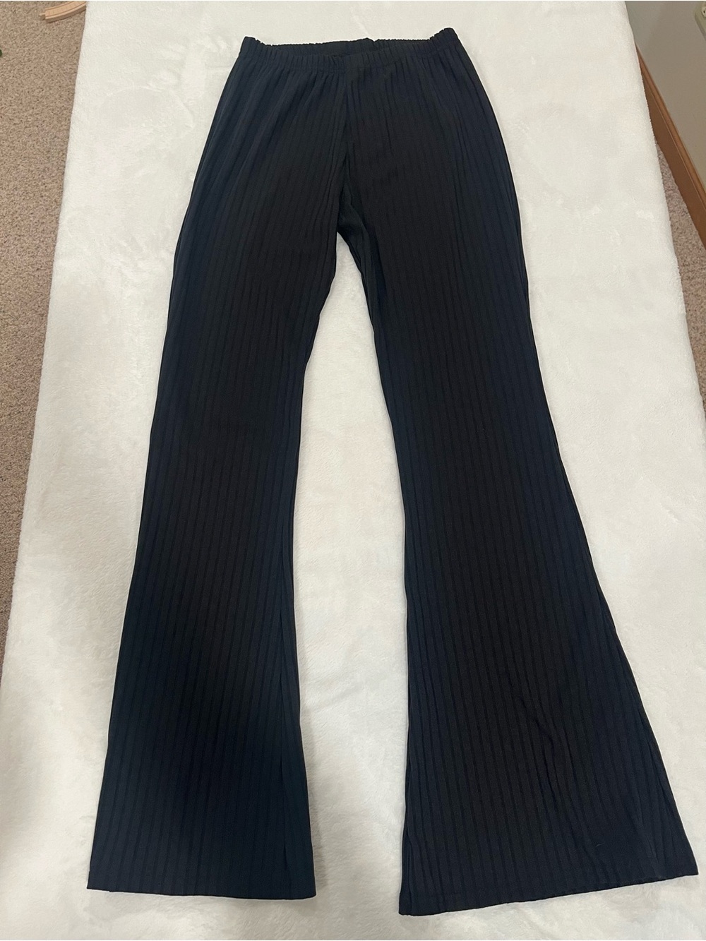 Black Ribbed Flare Leggings